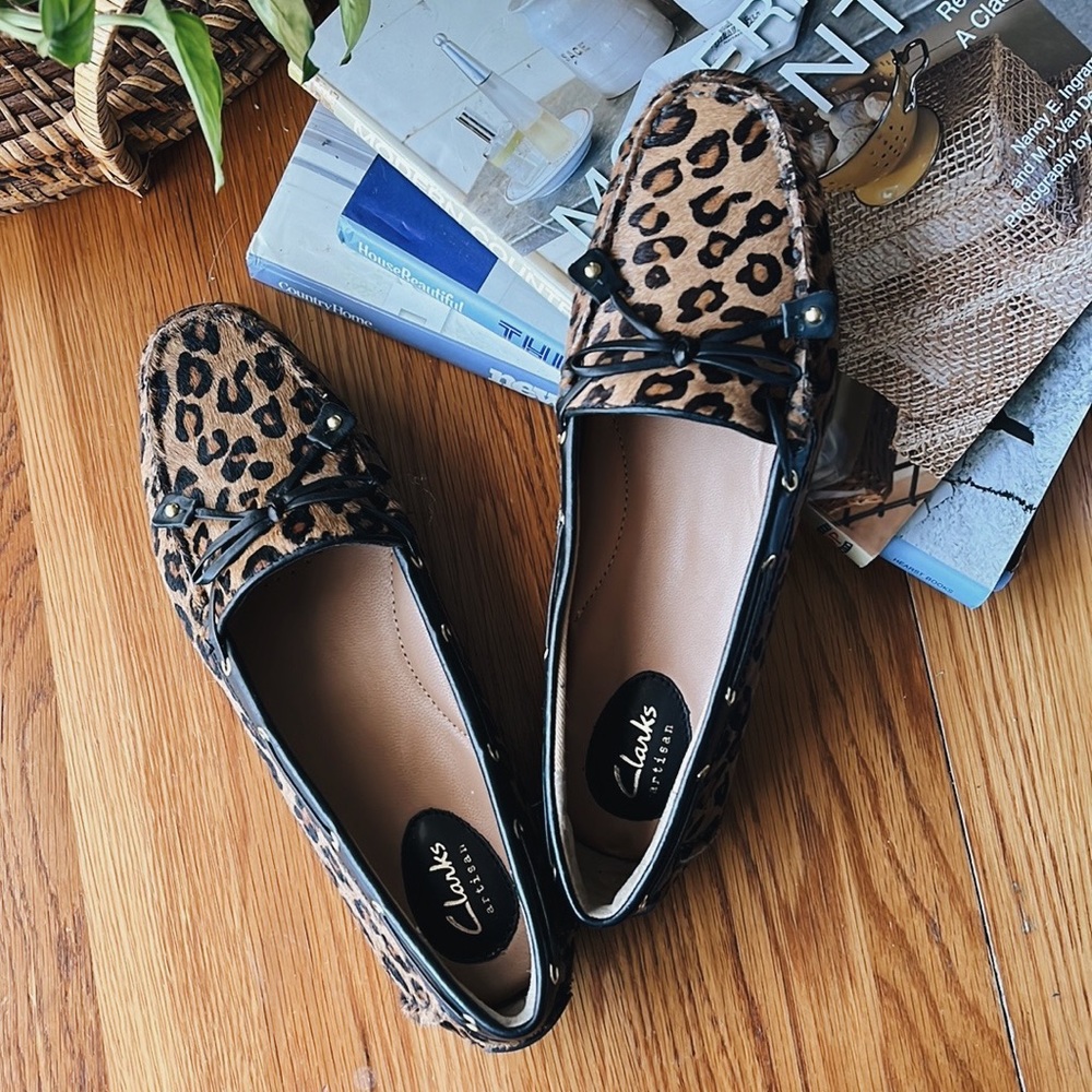 Clarks Leopard Loafers Shoes Size 8